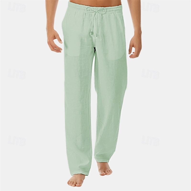 Hombre Pantalones de lino Pantalones Pantalones de verano Pantalones de playa Bolsillo Correa Cintura elástica Plano Comodidad Transpirable Vacaciones Diario Festivos Hawaiano Boho Negro Blanco 2025 - $16.49 –P7