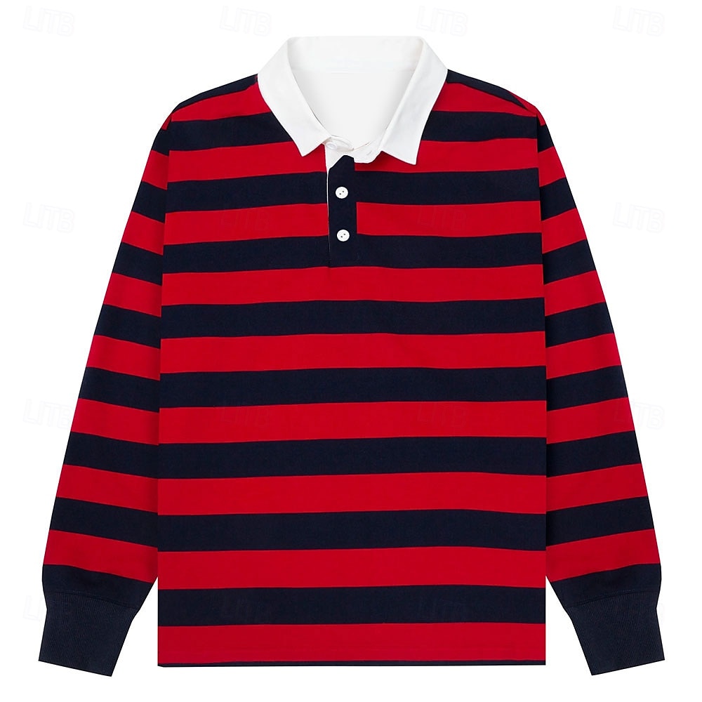 Herr Rand Rugby Polo Långärmad Polotröjor Skjortor med krage Ledigt Skola Utomhus Fritids- 3D-utskrift Vår Höst Vinter Rubinrött 2026 - $29.99 –P1