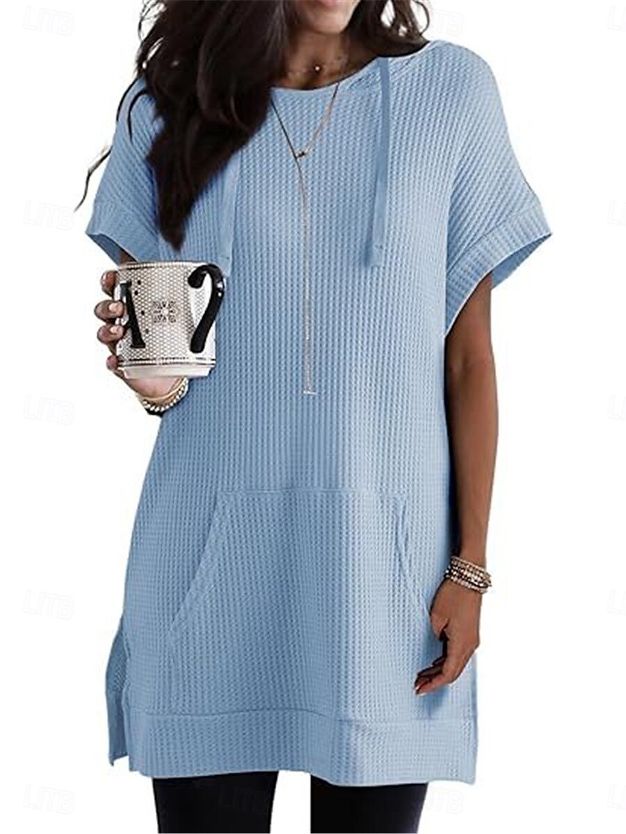 Women's Mini Dress Hoodie Dress Casual Dress Basic Casual Vacation Daily Regular Fit Plain Half Sleeve Hooded Black White Blue Fuchsia Summer 2025 - $33.99 –P7