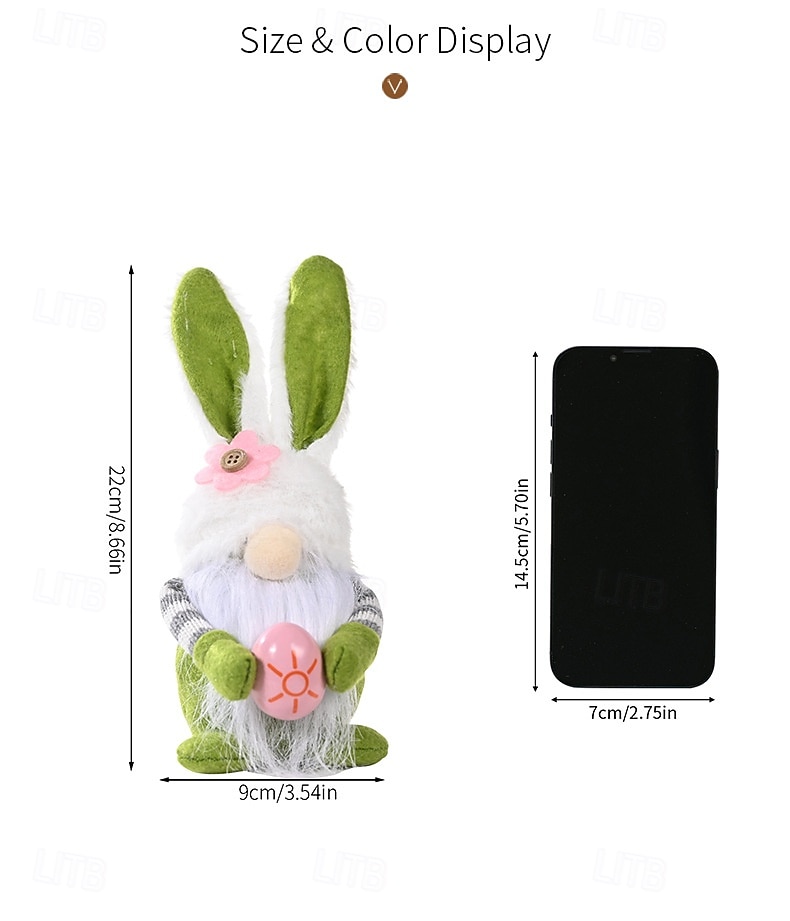 Set van 2 paasdecoraties: roze oortjes, geruite konijntjes, kabouters en elfjes, poppetjes voor Pasen, huisdecoratie, lentedecoratie, schattige beeldjes voor in de woonkamer. 2026 - $12.99 –P7