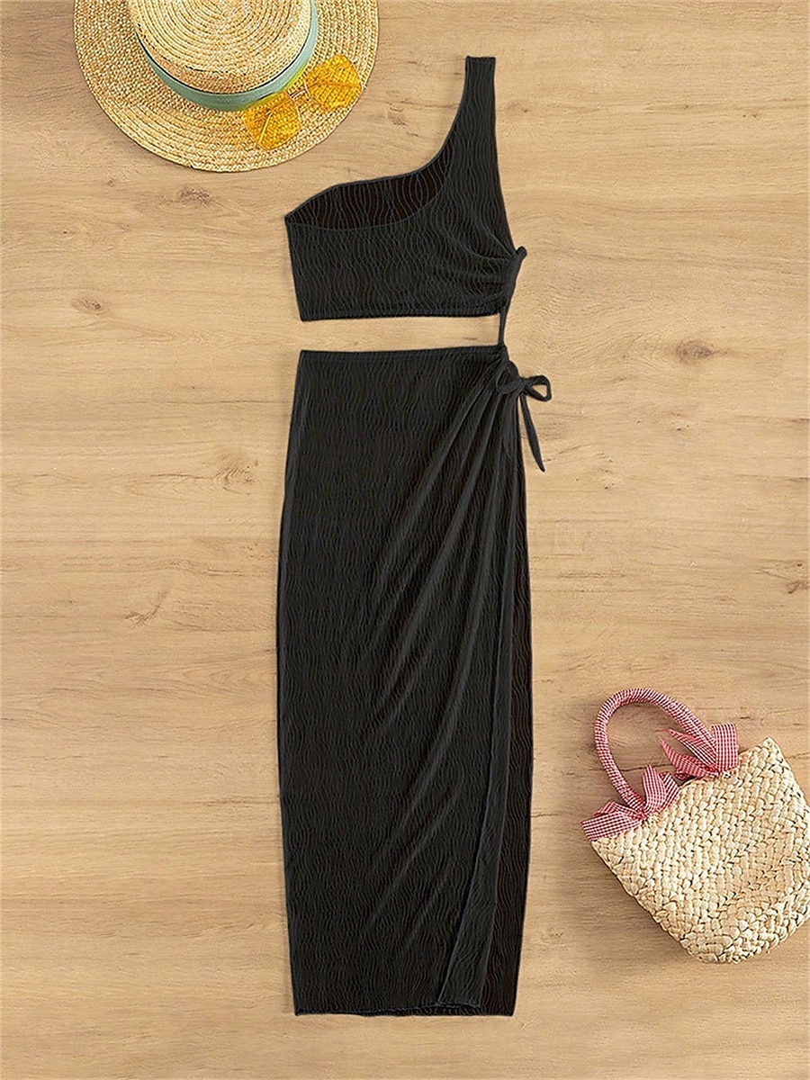 Per donna Costumi da bagno Prendisole Vestito da spiaggia Costume da bagno Tagliato Festività Abbigliamento mare Tinta unica Collo asimmetrico Senza maniche Costumi da bagno del 2025 a $15.49 –P4