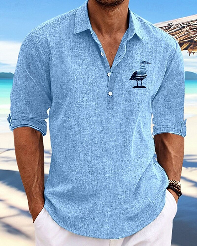 Per uomo Camicia Camicia di lino Camicia popover Camicia Estiva Camicia casual Camicia da Spiaggia Nero Blu Kaki Grigio Manica Lunga Animale Bavero Vacanza Camicia hawaiana Bottonato Abbigliamento del 2025 a $25.99 –P1