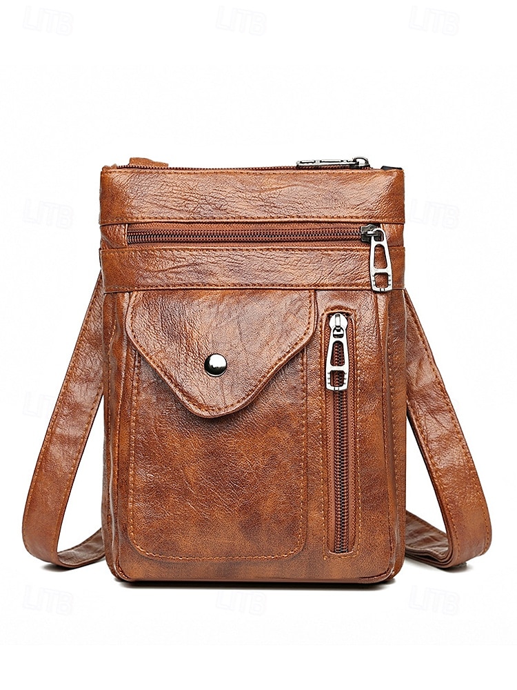 Women's Vintage Faux Leather Crossbody Bag - Multi-Pocket Crossbody Bag for Travel, Work and Leisure Black Brown Green 2025 - $18.99 –P2