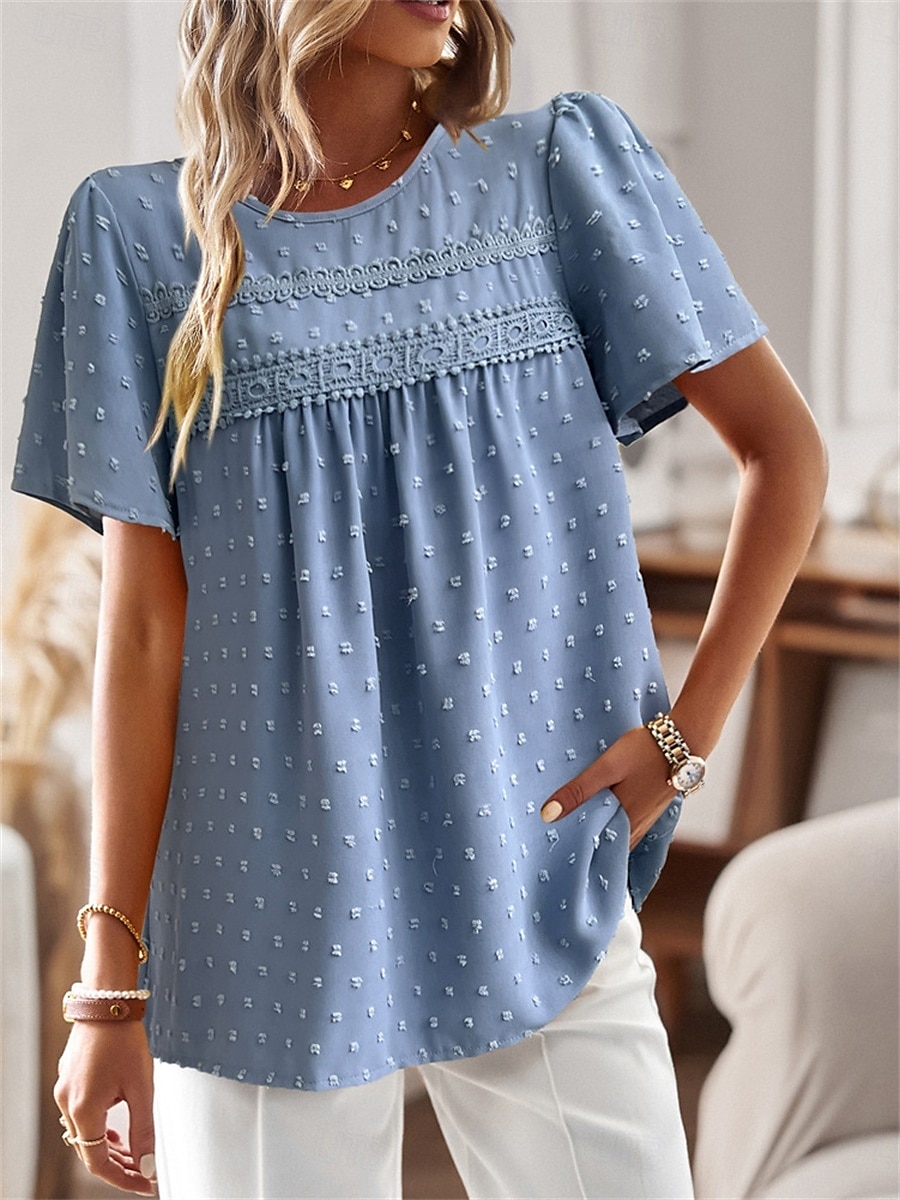 Dámské Košile Halenka Pevná barva stylové Na běžné nošení Krátký rukáv Tričkový Běžné topy Práce Denní Dovolená Šalvějová zeleň Černá Bílá Světlá růžová Rubínově červená Léto Jaro 2025 - $24.99 –P26