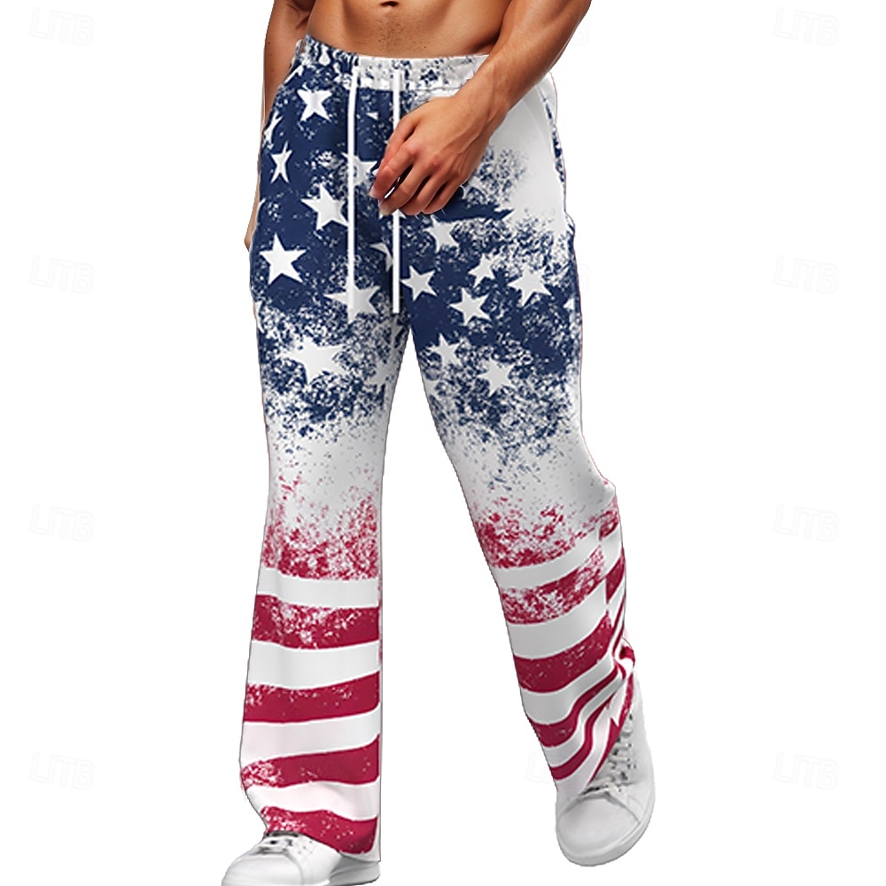 Voor heren Amerikaanse vlag Vaderlandslievend Broek Vrijetijdsbroek Wijde broek Medium Taille Vakantie Hawaii Buiten Strand Feestdagen Breed Been Elastische tailleband met trekkoord Zomer Lente 2026 - $27.99 –P2