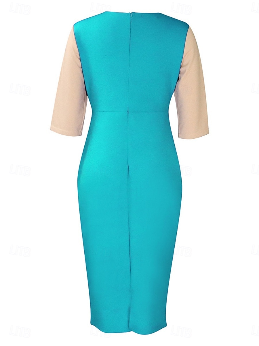Per donna Vestito longuette Abito casual Aderente Elegante Moda Informale Da mare Giornaliero Standard Color Block Manica a 3/4 Girocollo Nero Bianco Rosso Blu reale Estate del 2025 a $39.99 –P8