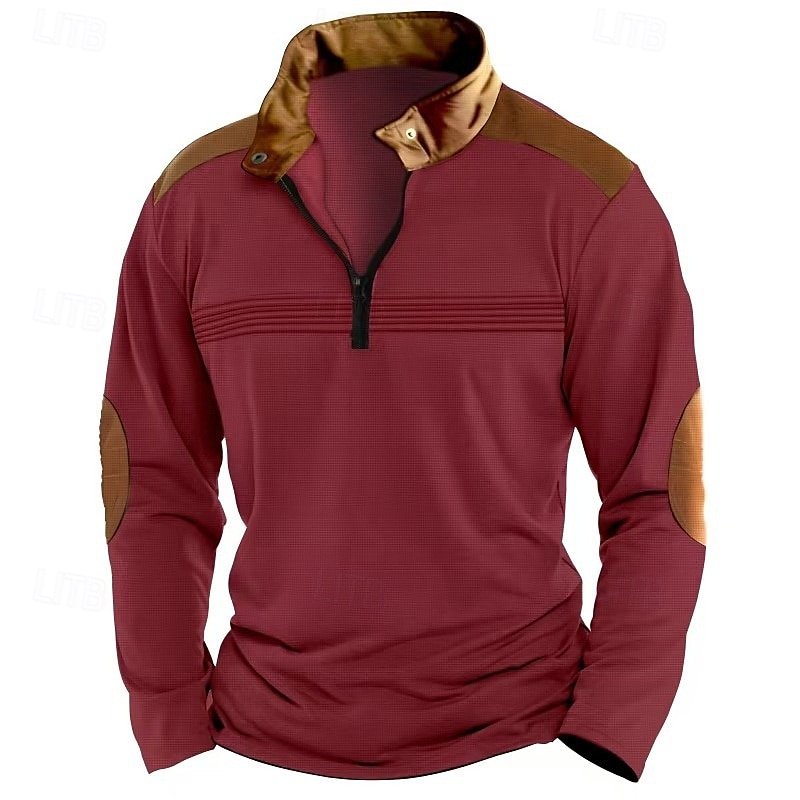 Miesten Quarter Zip Polo Golfpaita Päivittäin Pyhäpäivä Neljänneksen postinumero Pitkähihainen Muoti Moderni Väripalikka Tilkkutäkki Kevät Syksy Normaali Musta Valkoinen Vaaleanpunainen Rubiini 2025 - $22.99 –P2