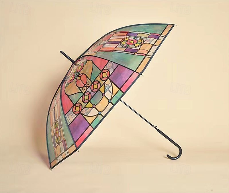 Vintage Stained Glass Automatic Umbrella, Hand-Painted Glass Clear Umbrella, Stained Glass Inspired Umbrella, Stained Glass Umbrella for Women Girl, Unique Aesthetic Transparent Umbrella 2025 - $15.99 –P5