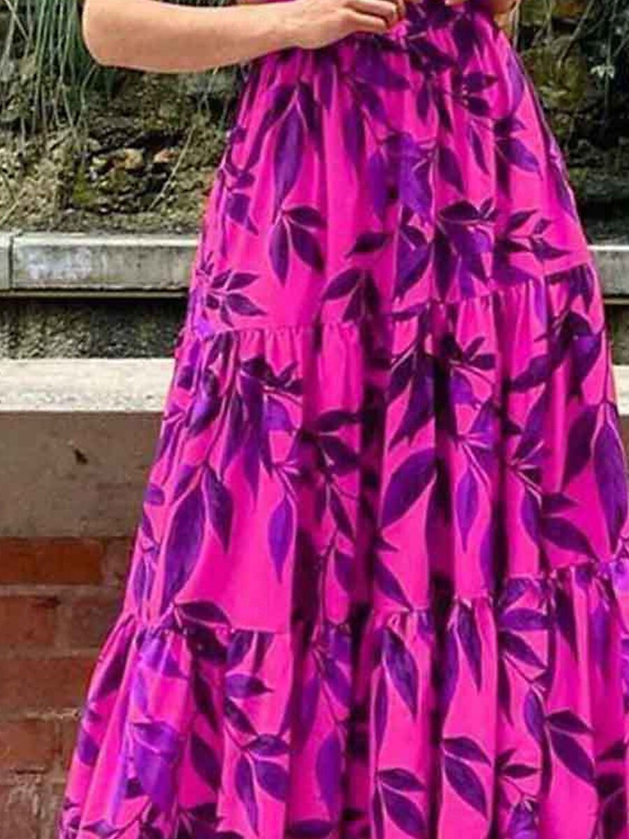 Women's Maxi Dress Corset Dress Wrap Dress A Line Dress Ruffle Dress Bohemia Vintage Boho Flared Sleeve Vacation Holiday Cocktail Party Floral Graphic Short Sleeve Crew Neck Red 2025 - $27.99 –P7