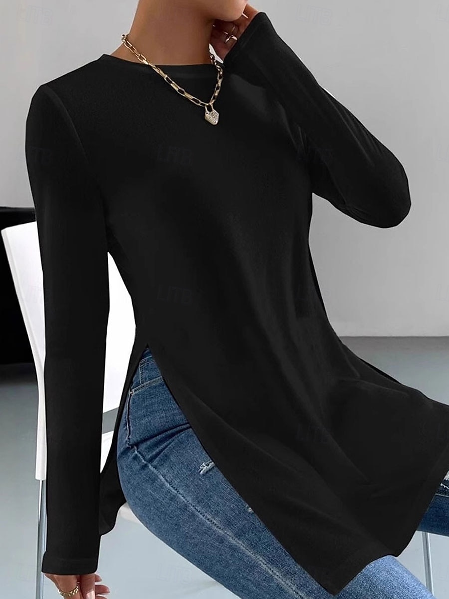 Women's T Shirt Plain Fashion Modern Casual Long Sleeve Crew Neck Long Tops Daily Weekend Patchwork Black White Spring Fall Winter 2025 - $27.99 –P4