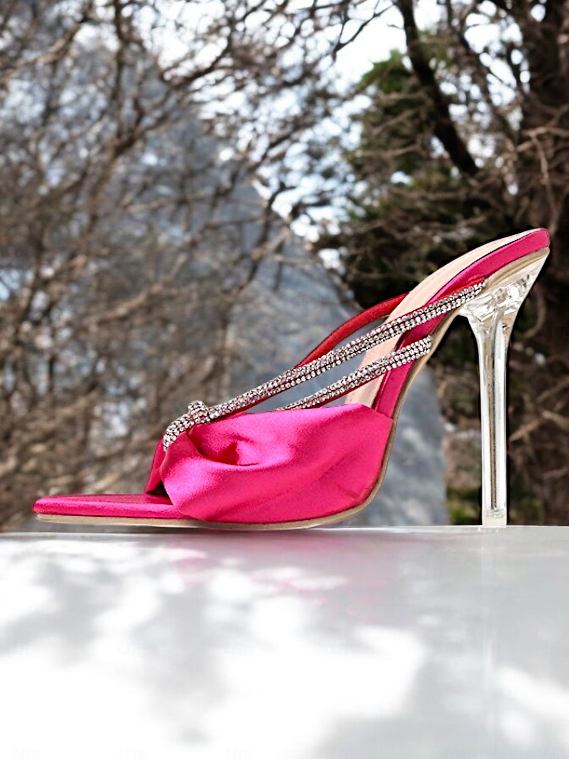 sandale de damă cu toc cu fundă, din satin, din satin, roz aprins – pantofi stiletto cu vârf ascuțit, glamour, pentru ținute de petrecere și de seară 2026 - $46.99 –P1