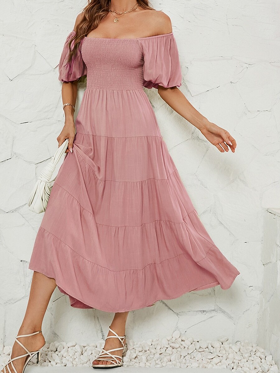 women's light pink off shoulder dress for the summer Ella Maxi - US 6 Peppermayo Exclusive The Either Way Mini Dress is made for golden hour moments that stretch into the night Women's Mini Dress A Line