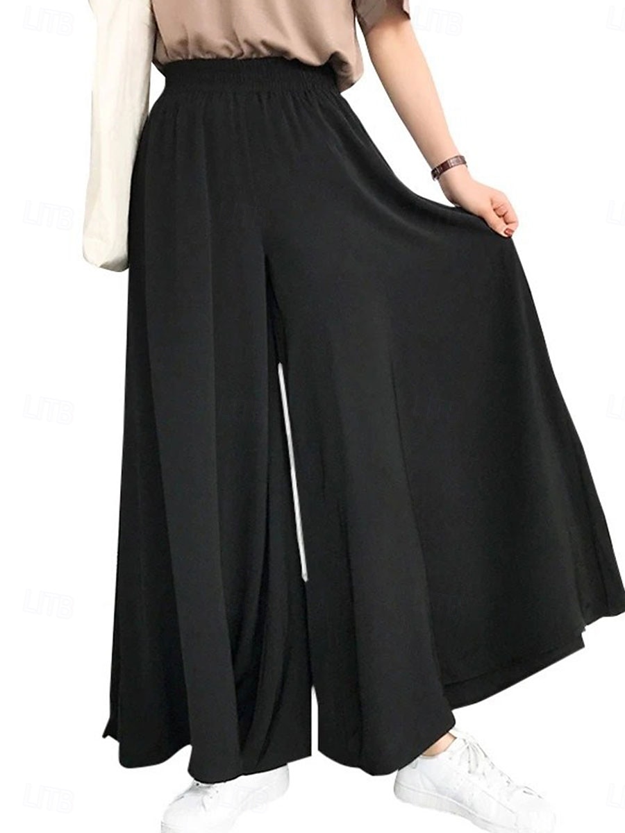 Women's Culottes Wide Leg Chinos Fashion Streetwear Full Length High Waist Plain Elastic Waistband Comfy Soft Comfortable Micro-elastic Outdoor Street Camel Robin's Egg Blue Black Summer Spring 2025 - $18.99 –P6