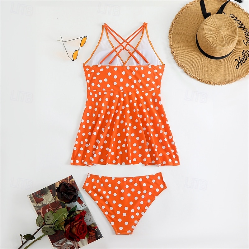 Dam Tankini Tvådelad baddräkt Korsvis Badkläder Fläck Badkläder Svart Blå Andningsfunktion Snabb tork Lättvikt Ärmlös - Simmning Surfing Strand Sommar Vår Plusstorlekar 2025 - $26.99 –P4