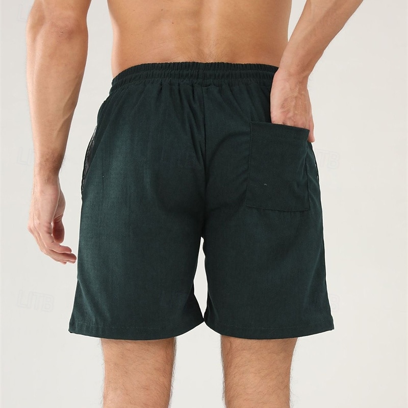 Per uomo Pantaloncini Pantaloncini estivi Pantaloncini casual Pantaloncini di velluto a coste Tasche A cordoncino Vita elastica Liscio Comfort Traspirante Breve Esterno Da mare Sport Informale Nero del 2026 a $16.49 –P20