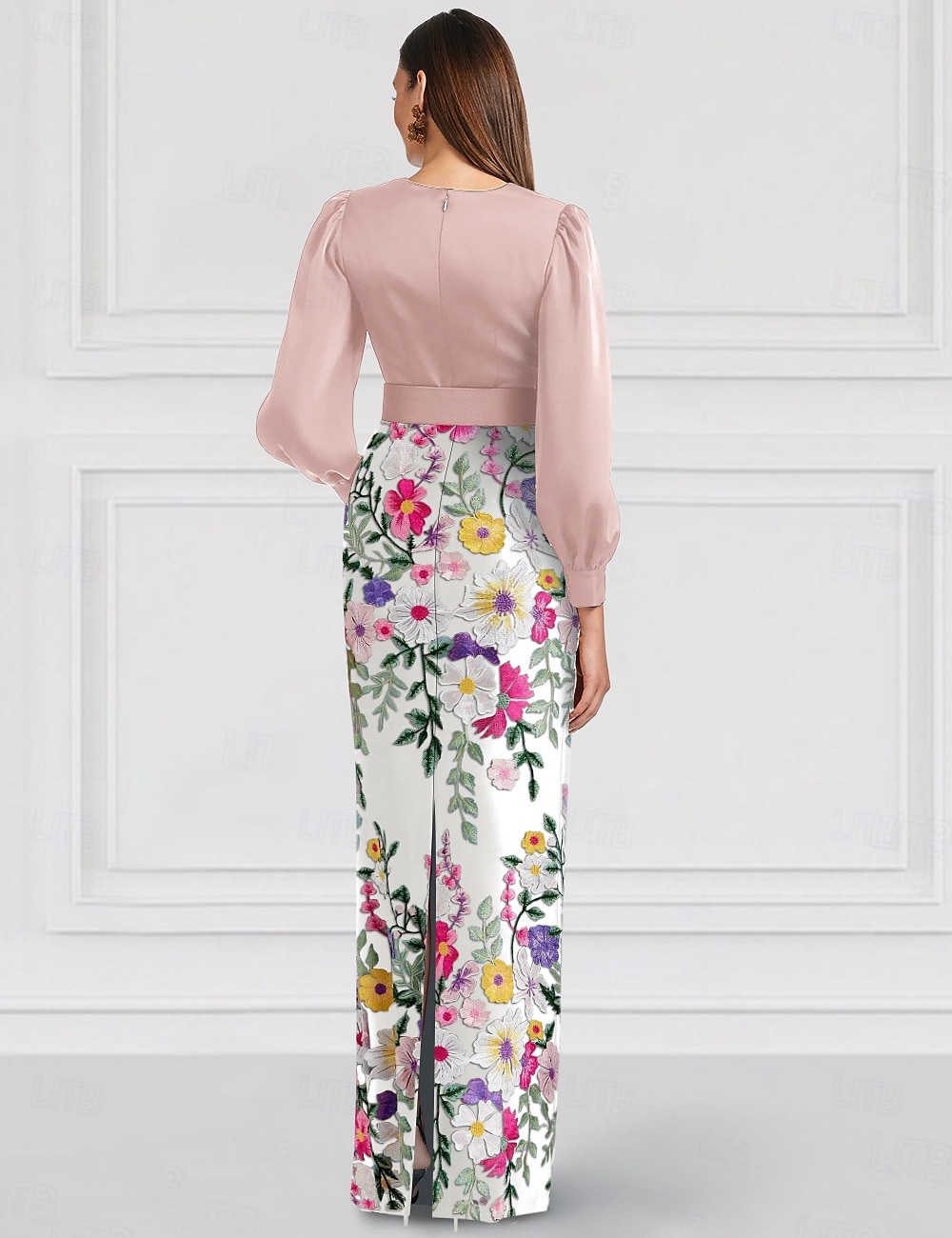 A-Linje kveldsdrakt elegant kjole formell bryllup gulvlengde lang erme en skulder sateng med sløyfer splitt broderi 2025 - $179.99 –P2