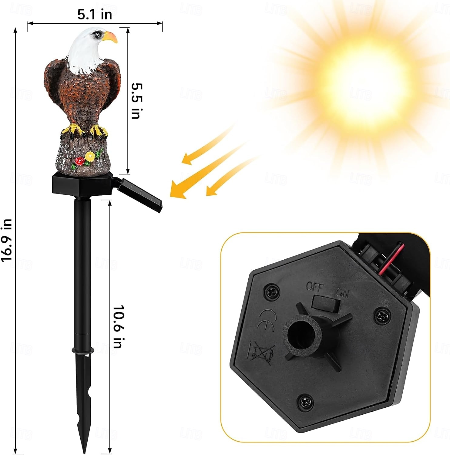 Lampa solarna do ogrodu, lampa solarna orzeł do dekoracji ogrodu, trawnika i patio, jasna zewnętrzna statua orła zapewniająca oszałamiającą atmosferę 2025 - $13.99 –P1