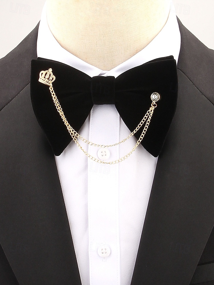 papillon da uomo in velluto con corona e dettaglio a catena – accessorio elegante per occasioni formali, matrimoni e smoking del 2025 a $11.99 –P1