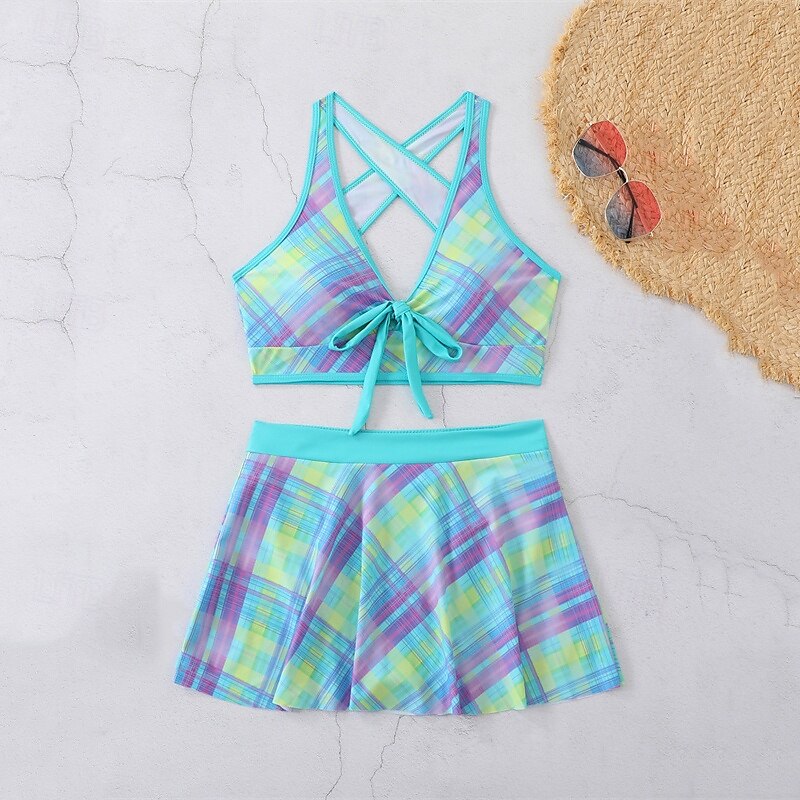 Femme Tankini Maillot De Bain Deux Pièces Dos Nu Maillots de Bain Mosaïque Maillots de Bain Noir Jaune Respirable Séchage rapide Poids Léger Sans Manches - Natation Surf Plage Eté Printemps de 2025 ? $21.59 –P6