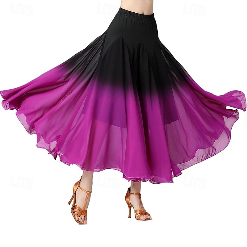 vrouwelijke ballroomdans swingrok dansvoorstelling rok gradiëntkleur moderne dans lange rok 2025 - $41.99 –P1