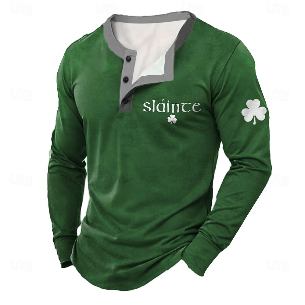 Férfi Szent Patrik Grafika Szerencsés lóhere Henley ing Hosszú ujj Divat aranyos stílus Napi Hétköznapi Szabadság Alkalmi Tavasz & Ősz Fekete Zöld Henley Henley póló 2025 - $23.99 –P1