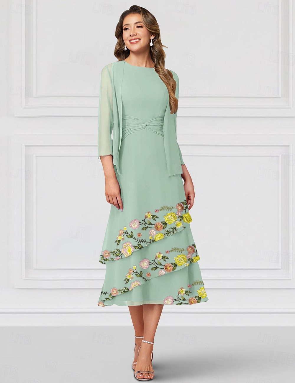 Due Pezzi A-Line Abito Madre della Sposa Elegante Collo Girocollo Lunghezza Pavimento Chiffon Maniche Lunghe Inclusa Giacca con Volant in Pizzo Abito Derby 2025 del 2025 a $173.99 –P1