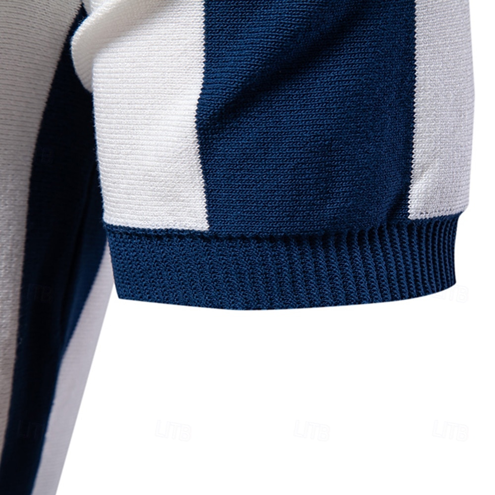 Per uomo Polo Maglione polo lavorato a maglia Formale Lavoro Collo ripiegato Manica Corta Confortevole Stile Vecchio Denaro A righe Strisce verticali Stripe-Trim Righe Primavera Nero Giallo Blu marino del 2025 a $27.99 –P16