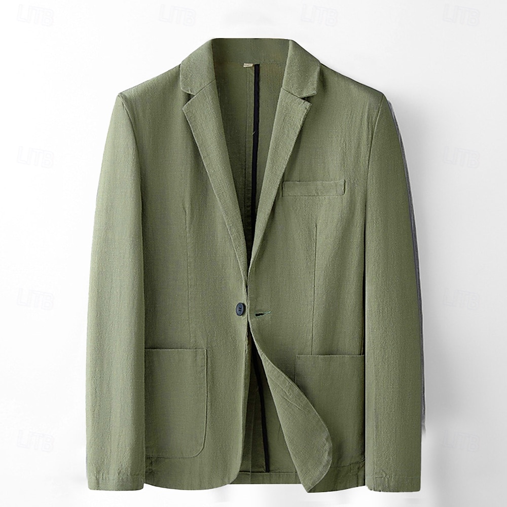 Herre Blazer i lin drakter Bryllup jubileum Feriereise Elegant Nøytral Vår & Vinter Lin i bomull Helfarge Knapper comfy Enkelt Brystet Enn-knapp Blazer Svart Mørkerød Navyblå Grønn 2025 - $49.99 –P5