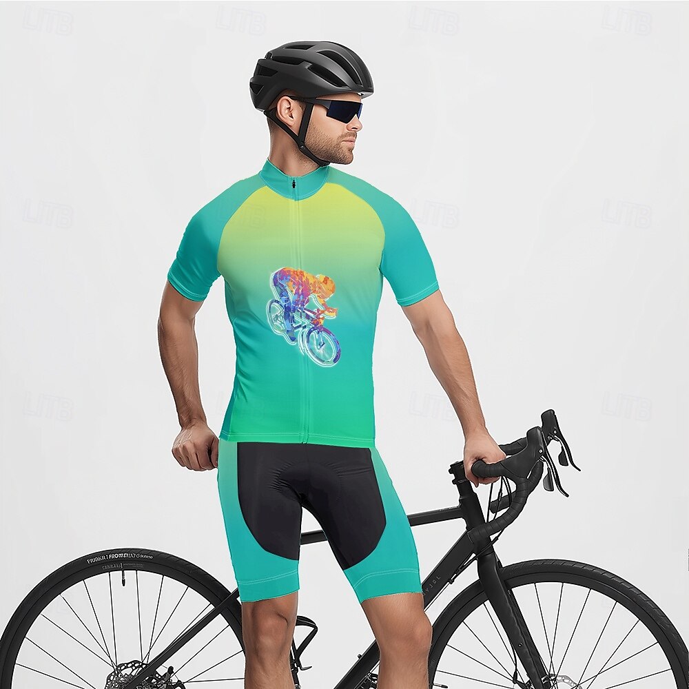 Homme Maillot Velo Cyclisme Manche Courte Cyclisme Tee-shirt Maillot avec 3 poches arrière VTT Vélo tout terrain Respirable Séchage rapide Conception anatomique Mèche Bleu Violet Vert Dégradé Des de 2025 ? $20.79 –P10