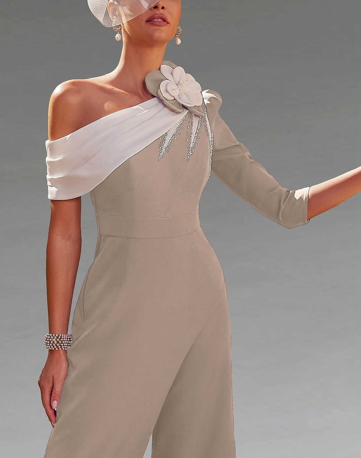 Jumpsuits Mother of the Bride  Formal Elegant Vintage One Shoulder Floor Length Stretch Fabric with Cascading Ruffles Color Block Solid Color Derby  Race Day Dress 2025 2025 - $189.99 –P4
