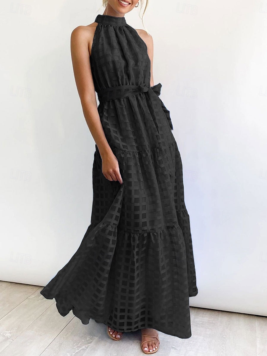 Dámské maxi šaty zavinovací šaty A v linii halter šaty fit and flare šaty jednobarevné dovolená dovolená neformální každodenní pravidelný střih grafické bezrukávové halter výstřih černá růžová 2025 - $39.99 –P8