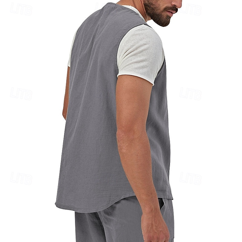 בגדי ריקוד גברים וסט Gilet אפוד פשתן חופשה יומי פגישה (דייט) אופנתי יום יומי קיץ אביב כפתורים כיס פשתן נוח אחיד חזה יחיד כפתור יחיד צווארון V רגיל שחור צהוב ירוק בהיר כחול נייבי אֵפוֹד 2025 - $23.99 –P15