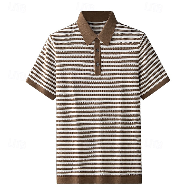 Men's Polo Knit Polo Sweater Business Casual Lapel Short Sleeve Formal Stripes Buttons Summer Black Light Green Dark Green Brown Polo 2025 - $30.99 –P5