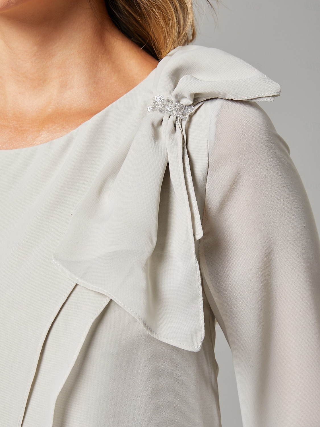 Tuta a Due Pezzi  Completo da Pantaloni per Madre della Sposa Elegante Taglia Plus Collo a Giada Lunghezza Completa Chiffon Maniche Lunghe con Fiocco(i) Ruches del 2025 a $156.99 –P6