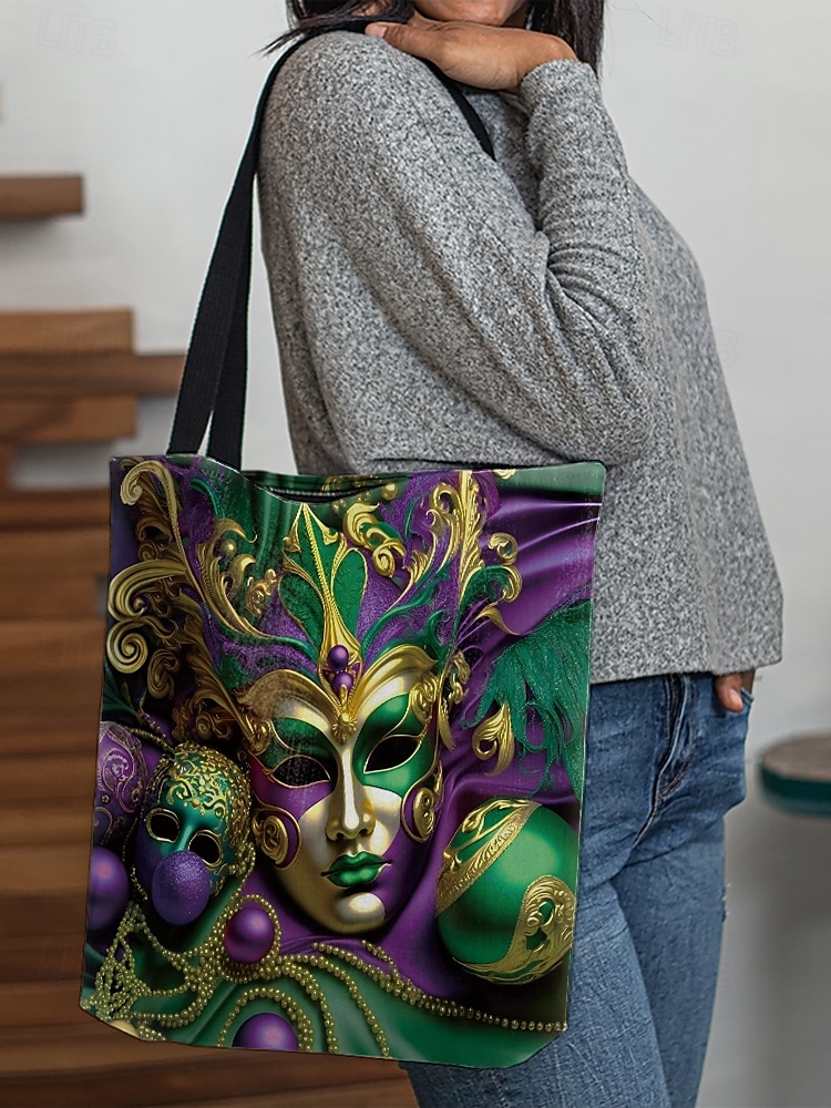 luxus mardi gras maszk mintás táska – vibráló fesztivál ihletésű válltáska, tágas és strapabíró bevásárló kézitáska, tökéletes karneválra, bulikra és mindennapi használatra 2025 - $14.99 –P1