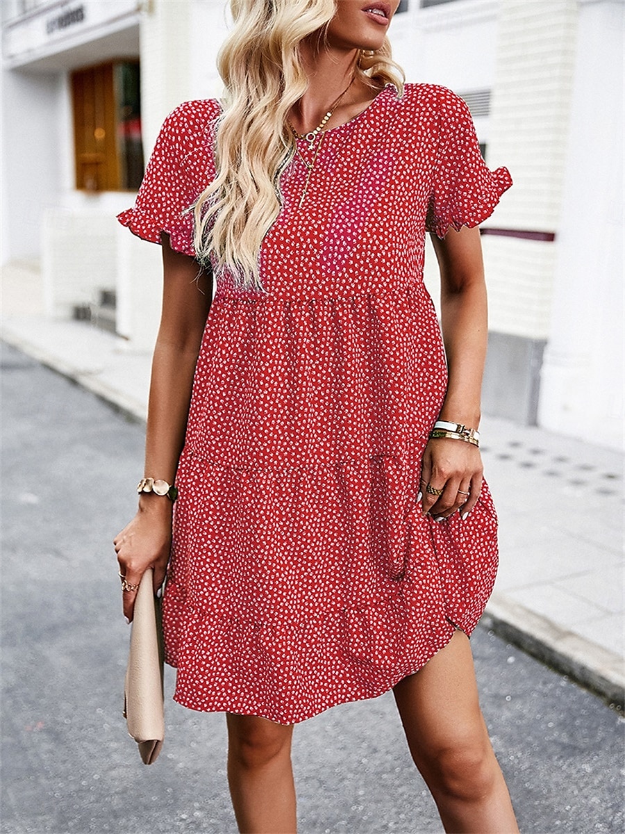 Női Mini ruha hétköznapi ruha Elegáns Stílusos Alap Vakáció Napi Normál Virágos Rövid ujjú Terített nyak Fekete Fehér Rubin Barna Nyár Tavasz 2025 - $43.99 –P11