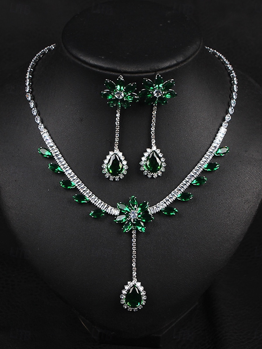 Parure de Bijoux 1 Vert Zircon Chrome Imitation de diamant 1 Collier Boucles d'Oreilles Femme Elégant Rétro Vintage Mode Le style rétro Classique Parure de Bijoux Pour Mariage Soirée de 2025 ? $34.99 –P1