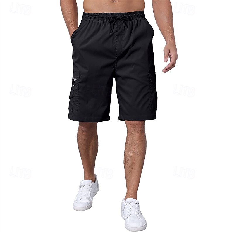 Men's Cargo Shorts Shorts Summer Shorts Drawstring Elastic Waist Multi Pocket Plain Comfort Wearable Knee Length Outdoor Sport Daily Fashion Casual Black Navy Blue 2025 - $20.99 –P8