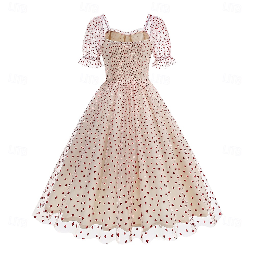 Anni 1950 Retrò Vintage Lunghezza al ginocchio Vestito Abito da tè Abito Swing Cuore Aderente & Svasato Altalena a dondolo Costume Per donna Natale Carnevale Capodanno Ritorno a casa Casual del 2026 a $40.99 –P18
