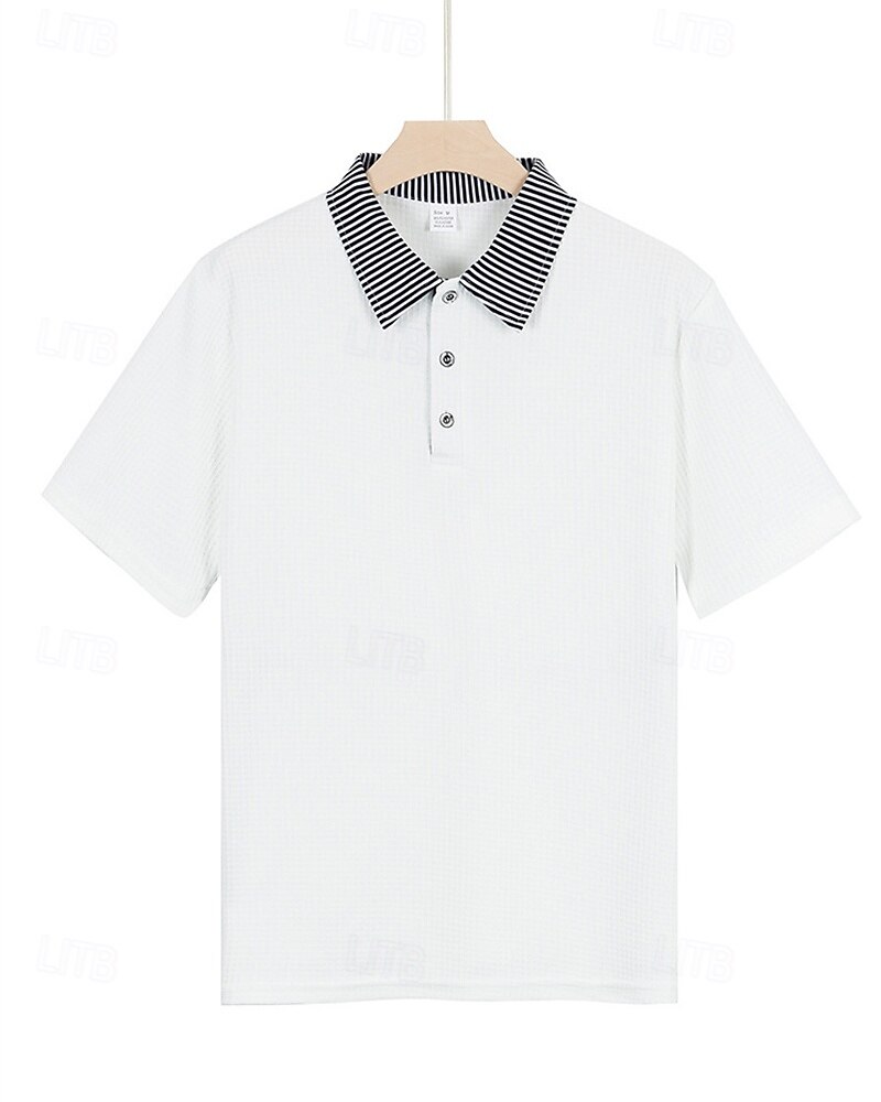 Per uomo Camicia da golf Golf Polo da golf Ufficio Informale Bavero Manica corta Essenziale Moderno Color Block Collage Bottoni Estate Primavera Standard Bianco Blu marino Azzurro cielo Cachi Camicia del 2025 a $18.99 –P2