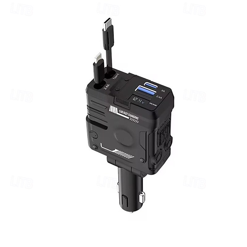 120w 4 in 1 incarcator USB retractabil pentru masina cu incarcare rapida mufa pentru bricheta auto pentru iphone  & port tip-c pentru iphone samsung huawei 2025 - $28.99 –P3