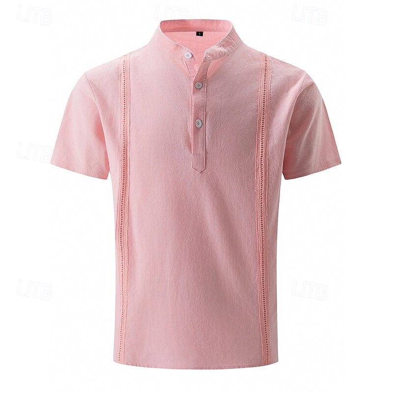 Per uomo Camicia Camicia di lino Camicia casual Camicia con Bottoni Camicia di cotone Semplice Vacanza Streetwear Nero Bianco Rosa Cachi Manica Corta Colletto alla coreana Estate Abbigliamento del 2025 a $23.99 –P6