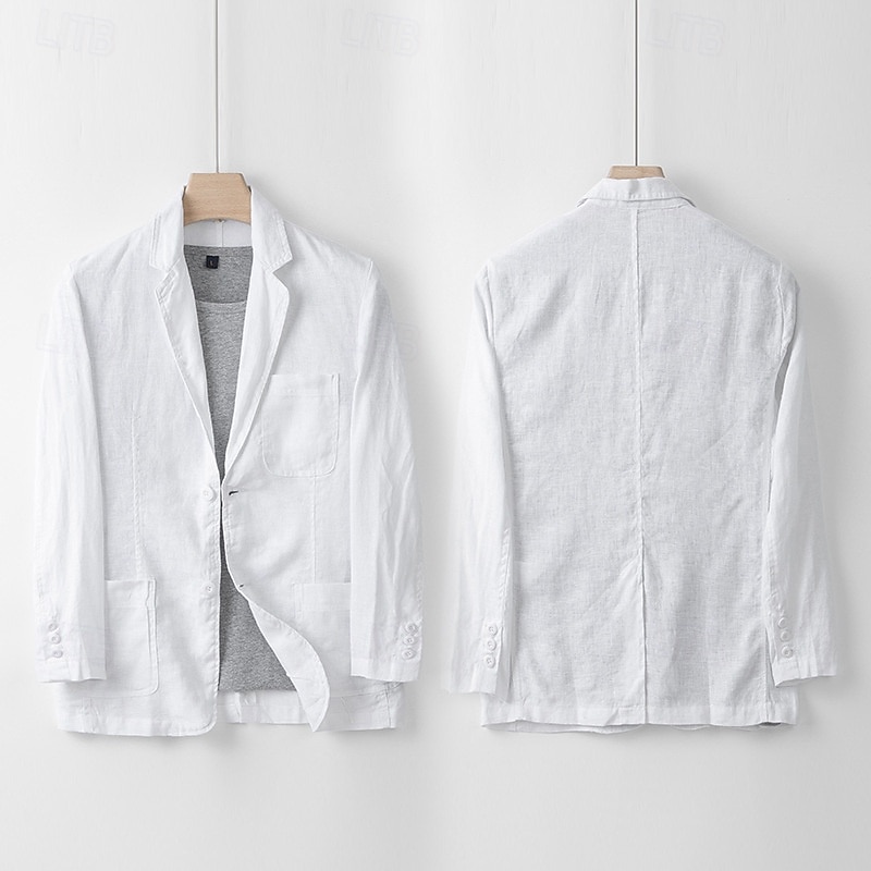 Homme Blazer 100% lin blazer Entreprise Soirée Cocktail Fête de Mariage Mode Décontractées Printemps Automne 100% Lin Couleur unie Boutons Poche Confortable Boutonnage Simple veste Noir Blanche bleu de 2025 ? $132.99 –P5