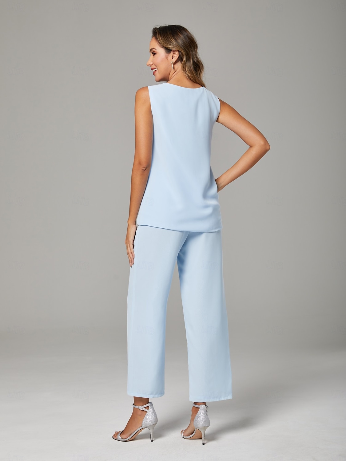 Jumpsuit  Broekpak Moeder van de Bruid Bruiloft Gast Elegante Plus Size Bateau Hals Vloerlengte Chiffon Mouwloos Wrap Inbegrepen met Effen Kleur 2025 - $107.99 –P5