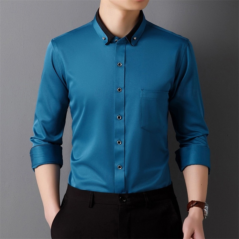 Per uomo Camicia Camicie Camicia con bottoni Tinta unica Matrimonio Feste Nero Bianco Rosa Vino Manica lunga Bavero Primavera Autunno Abbigliamento Tasche del 2025 a $21.99 –P10