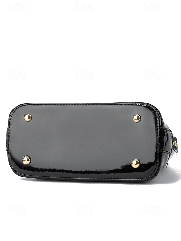 Bolsa feminina elegante com padrão de pedra verde e alça de ombro ajustável, couro envernizado brilhante, design moderno, adequada para trabalho, festa e uso diário vinho preto laranja de 2025 por $21.99 -P4