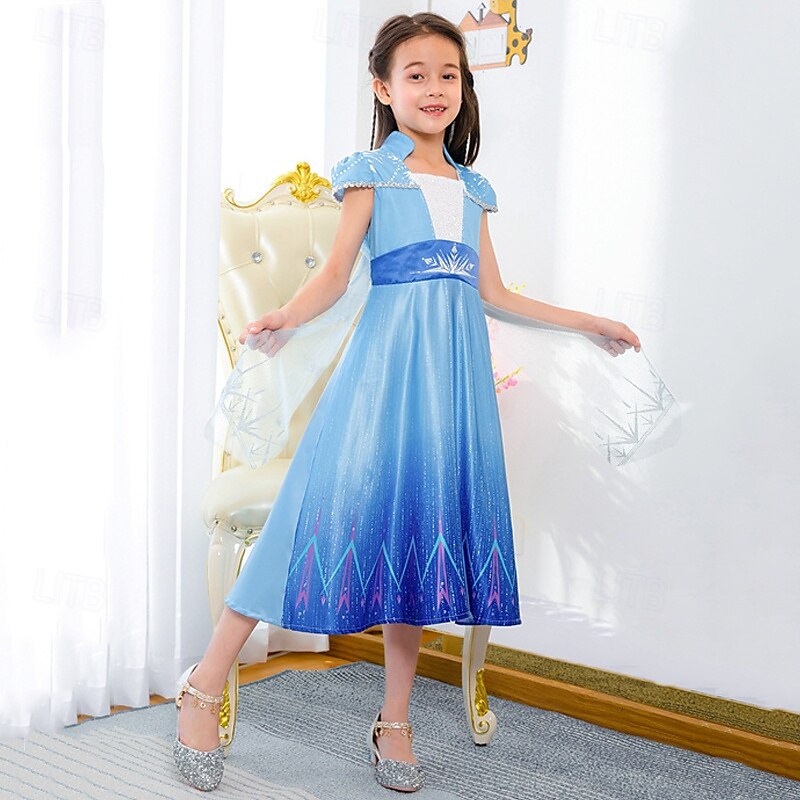 Kids Girls' Dress Graphic Short Sleeve Performance Party Sequins Patchwork Adorable Costume Polyester Midi Casual Dress A Line Dress Spring Fall 4 years+ Blue 2025 - $28.99 –P1