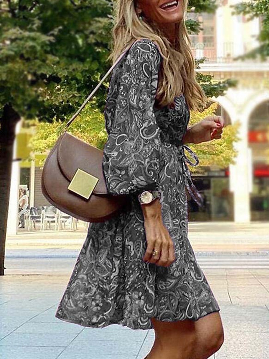Kvinnors Midi Klänning Korsett Klänning Skift Klänning Sommarklänning Puffärmad Klänning Semester Semester Daglig Regular Fit Grafisk 3/4 Längd Ärmar V-hals Röd Blå Lila Brun Sommar 2025 - $24.99 –P7