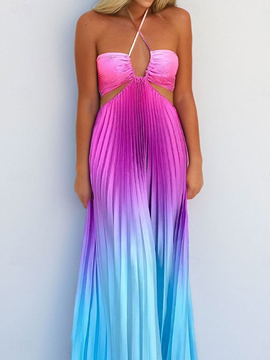 Női Maxiruha A vonalú ruha Halter ruha Fit and Flare ruha Vállon kívüli ruha Szabadság Születésnap Vakáció Parti Születésnap Normál Grafika Ujjatlan Kötőfék nyaka Rubin Medence Narancssárga Lóhere 2025 - $36.99 –P6