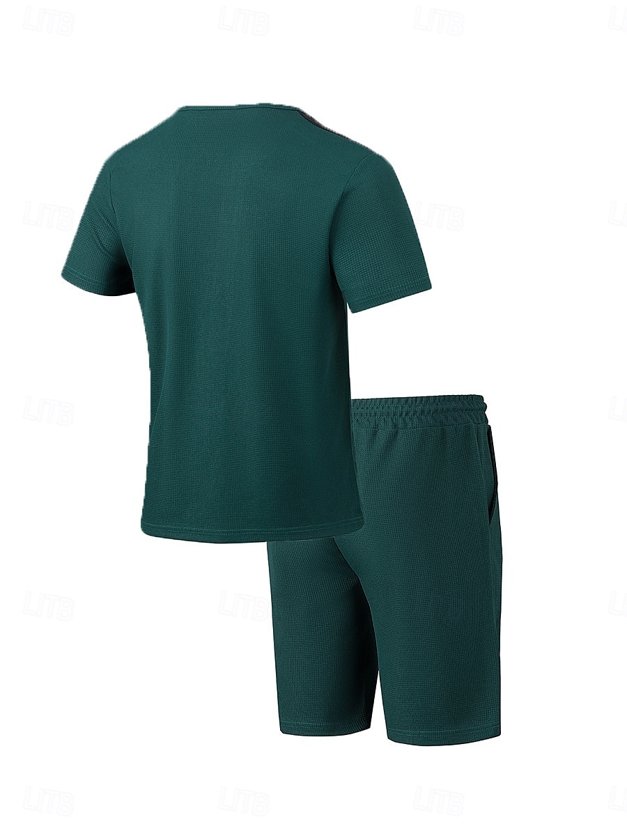 Herr T-shirtkostymer 2 delar outfits T-shirt och shorts Kortärmad Rund halsringning Sommar Färgblock Mode Ledigt Snörning 2 st Semester Dagliga kläder Utekväll Svart Vit Vin Topp t-shirt för män 2025 - $35.99 –P5